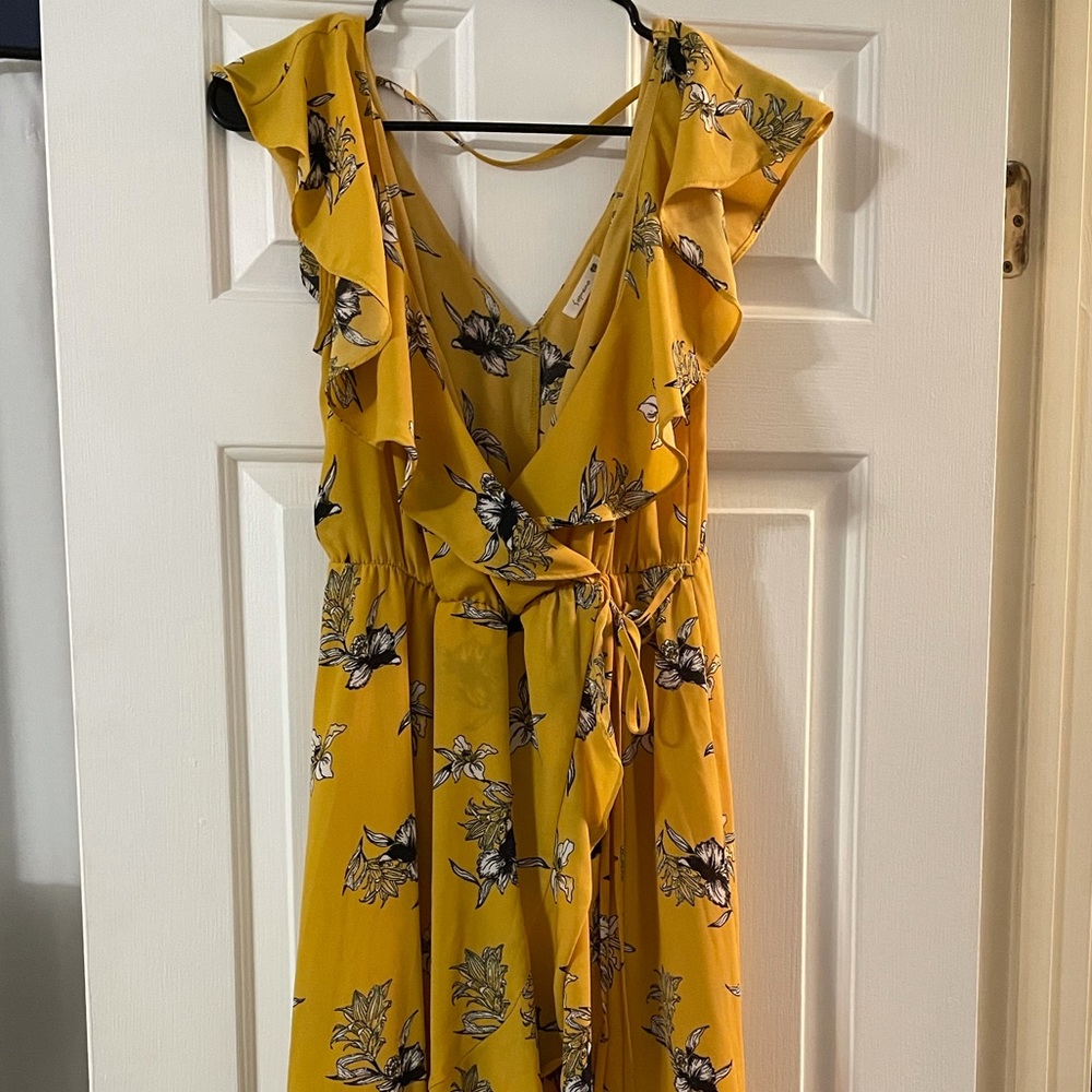 Yellow Floral High-low Wrap Dress - Size L